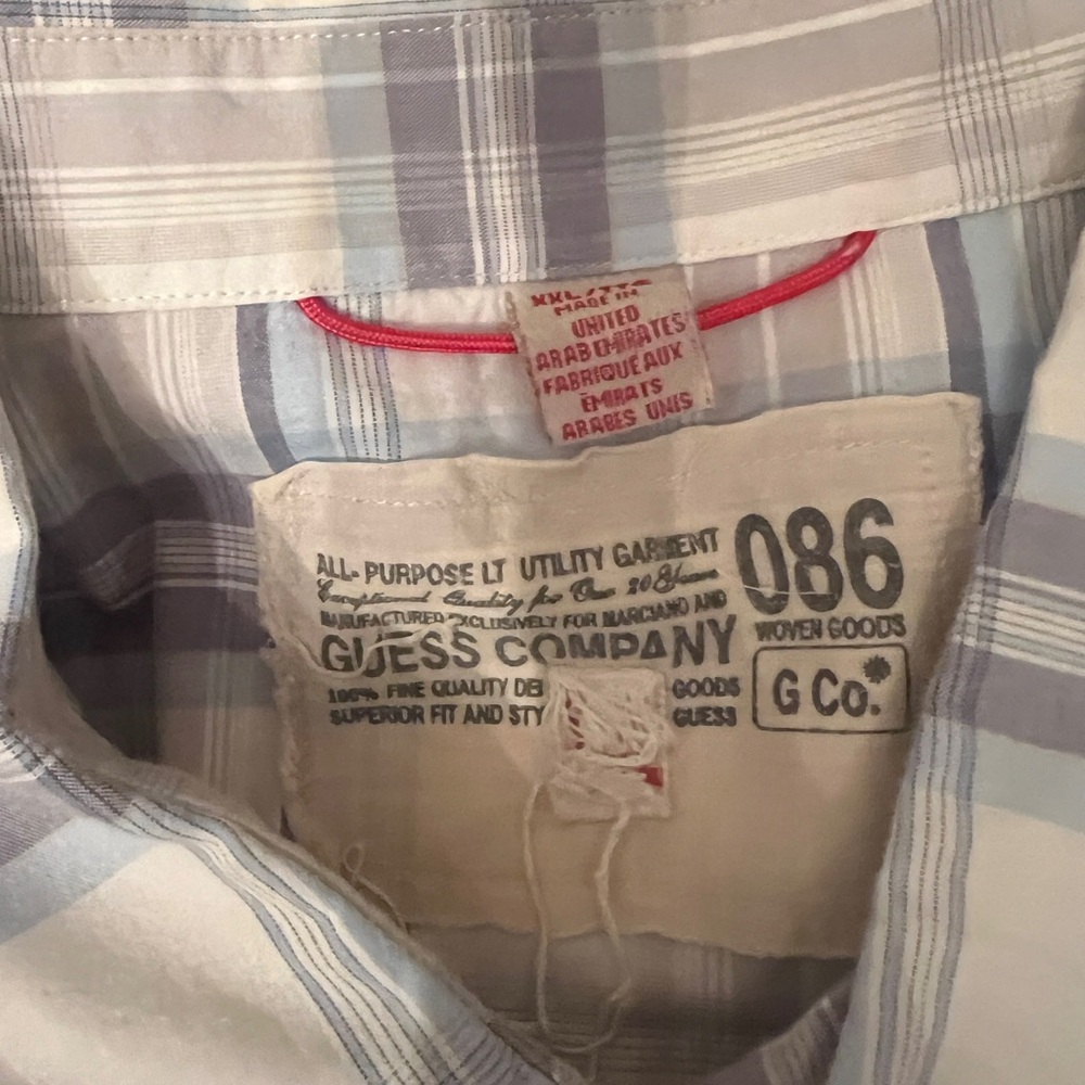 Guess Men's Light Blue Plaid Shirt